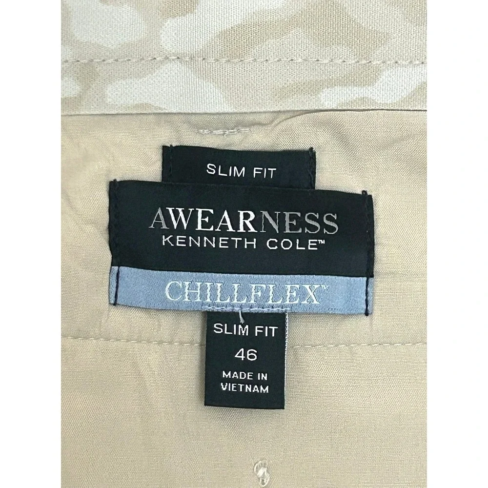 Awearness Kenneth‎ Cole Mens 46 Chillflex Performance Slim Fit Khaki Shorts Tan